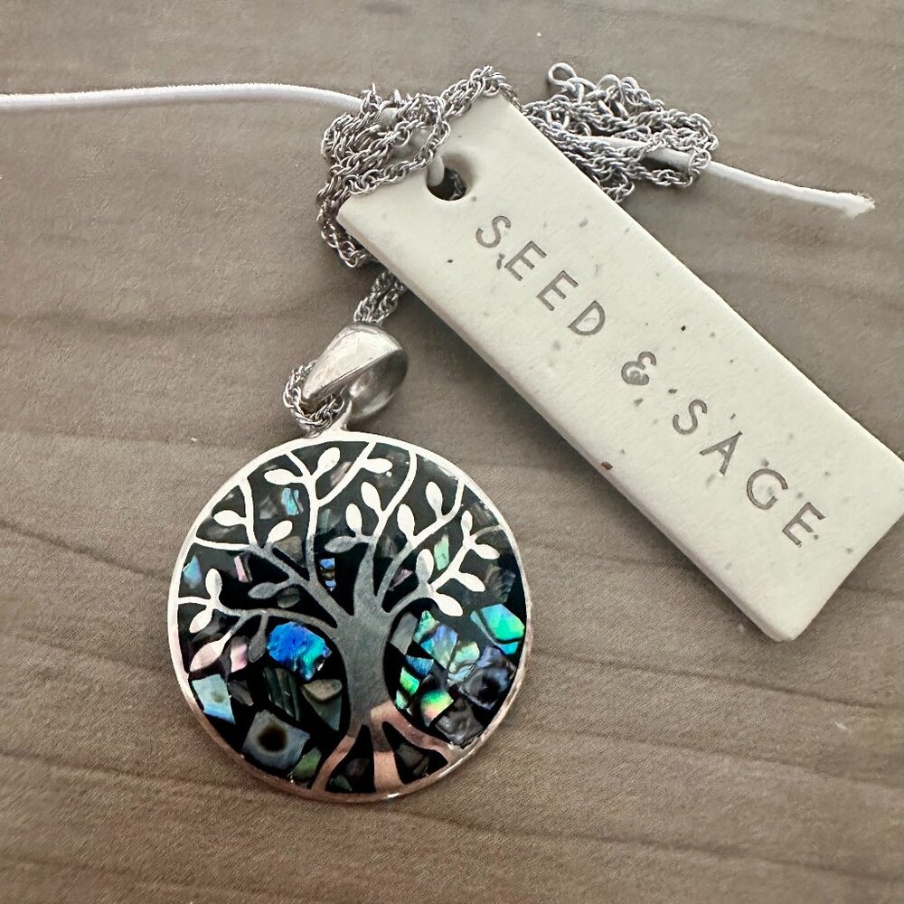 Sterling Silver Abalone Tree of Life Pendant Necklace Seed & Sage Mexico